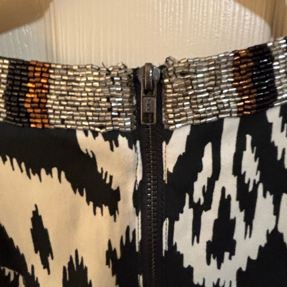 Boston Proper Black White Ikat Print Beaded Shift beach wedding guest graduation - Picture 5 of 8